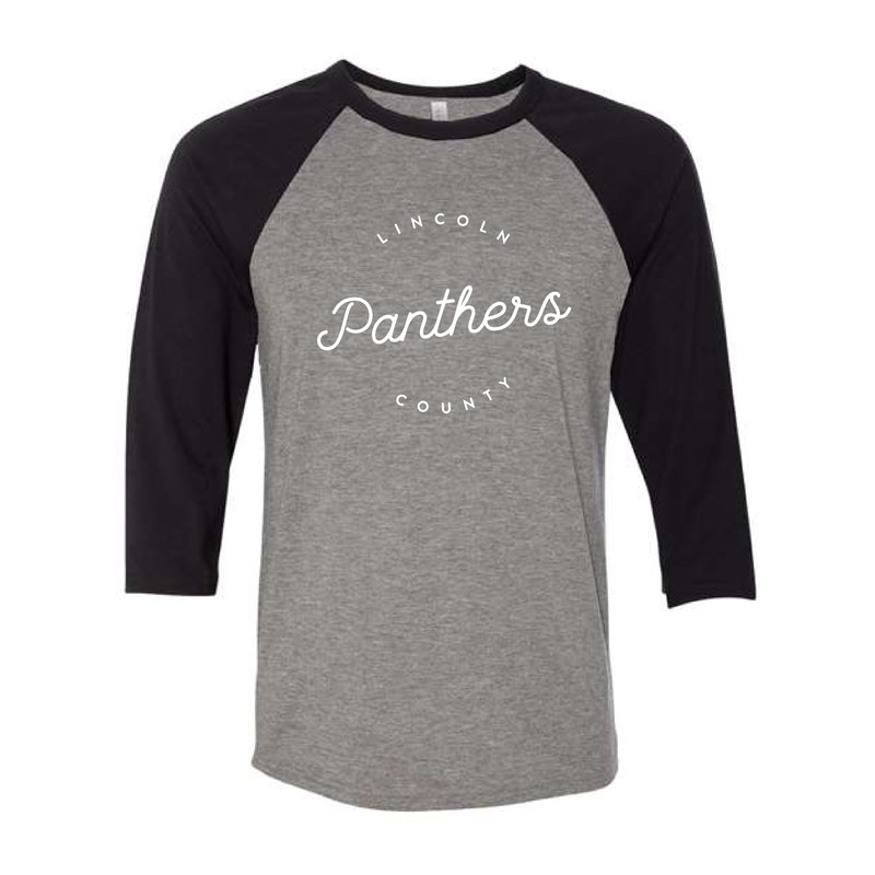 The Panthers Script Circle | Deep Heather/Black Baseball Tee