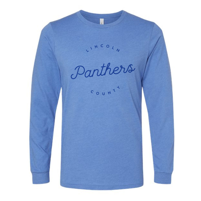 The Panthers Script Circle | Heather Columbia Blue Long Sleeve Tee