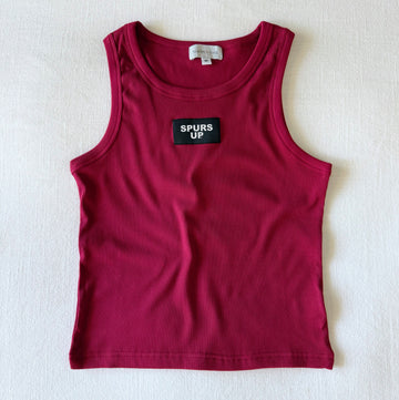 The Alli Ribbed Tank Spurs Up Woven Label | Deep Red