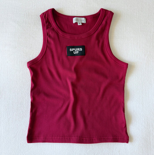 The Alli Ribbed Tank Spurs Up Woven Label | Deep Red