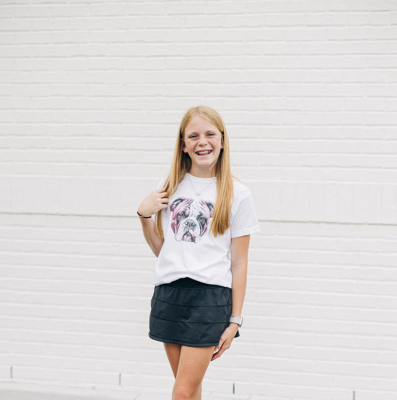 Watercolor Bulldog Maroon & White | Youth White Tee