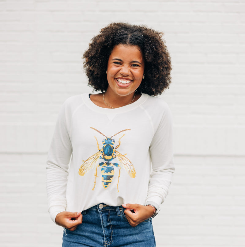 Watercolor Yellow Jacket Navy & Gold | Gardenia Lightweight Crewneck