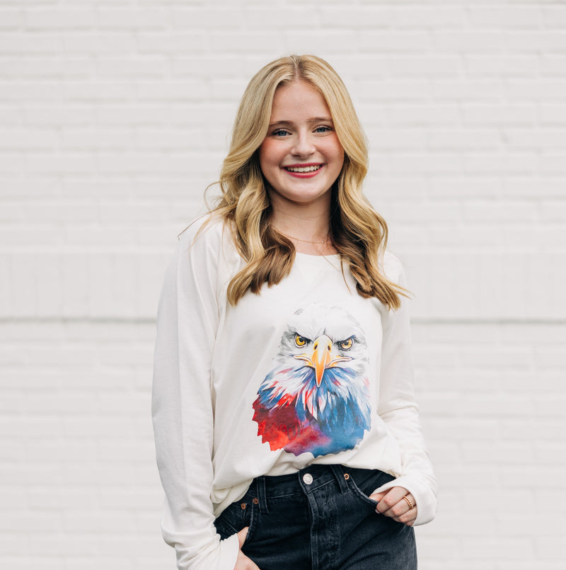 Watercolor Eagle Red & Blue | Gardenia Lightweight Crewneck