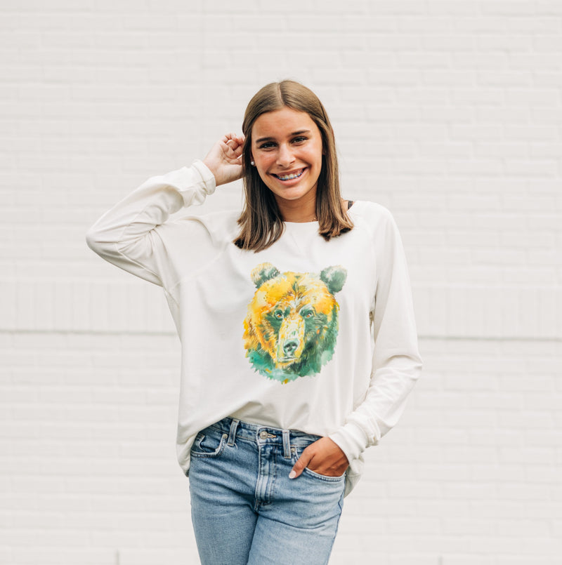 Watercolor Bear Green & Gold | Gardenia Lightweight Crewneck