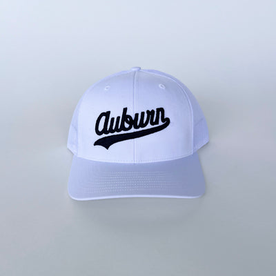 The Auburn Script Logo 3D Puff | White Richardson Trucker Cap