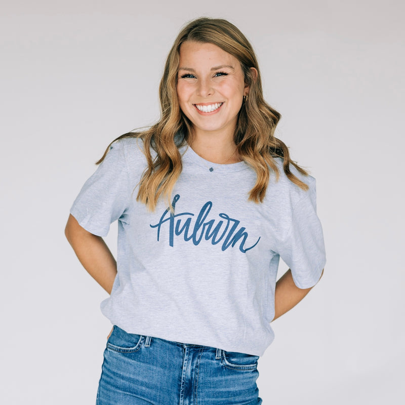 The Auburn Script | Heather Prism Blue Tee