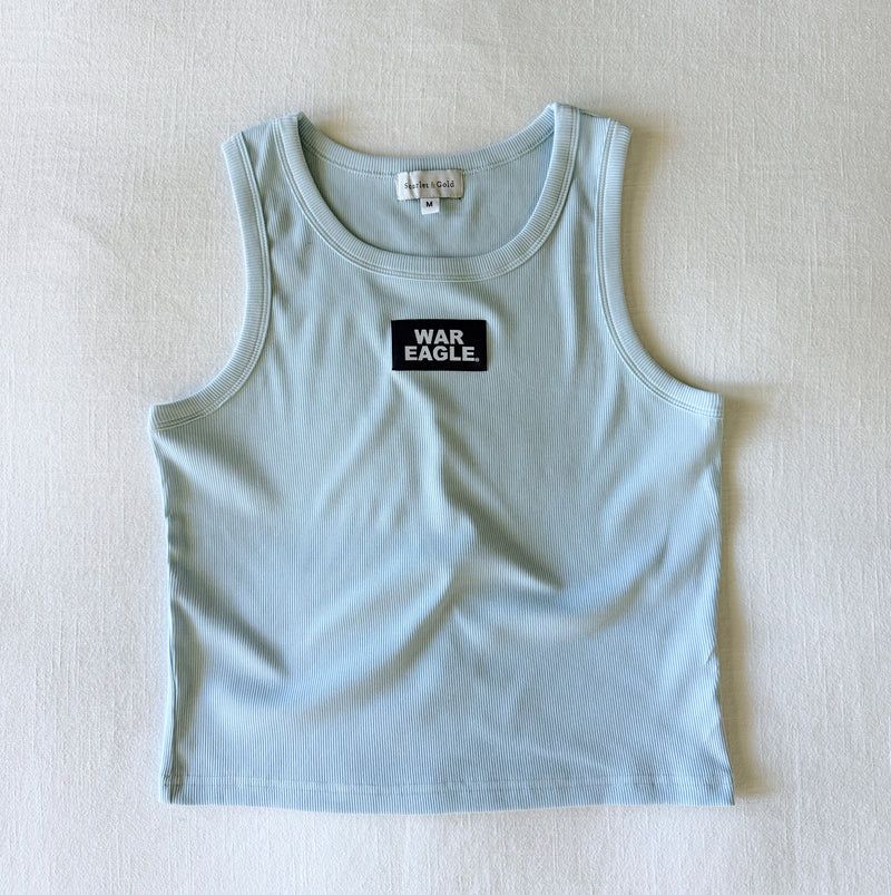 The Light Blue Liz Ribbed Tank  | War Eagle Woven Label