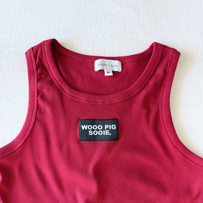 The Youth Crimson Liz Ribbed Tank | Woo Pig Sooie Woven Label