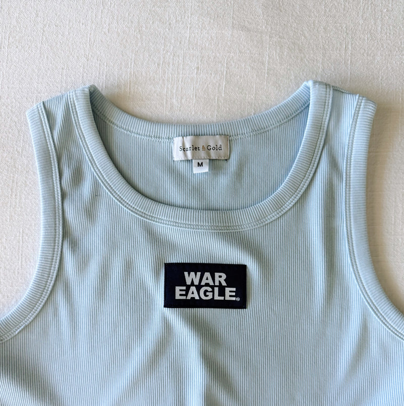 The Light Blue Liz Ribbed Tank  | War Eagle Woven Label
