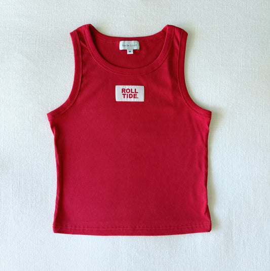 The Alli Ribbed Tank Roll Tide Woven Label | Crimson