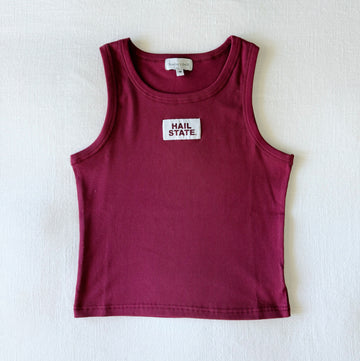 The Alli Ribbed Tank Hail State Woven Label | Youth Maroon