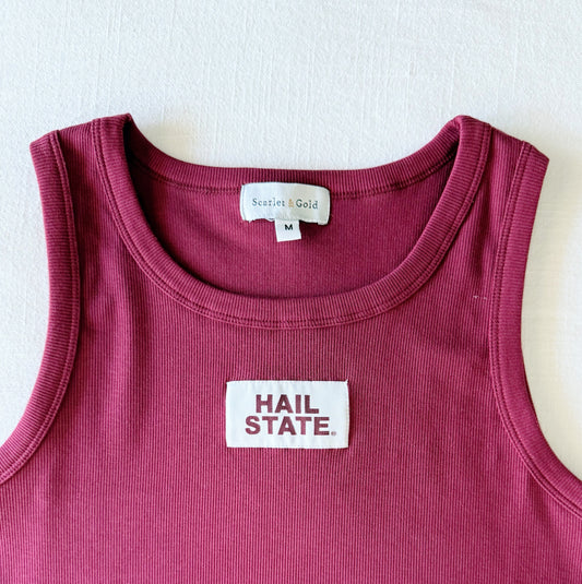 The Alli Ribbed Tank Hail State Woven Label | Youth Maroon