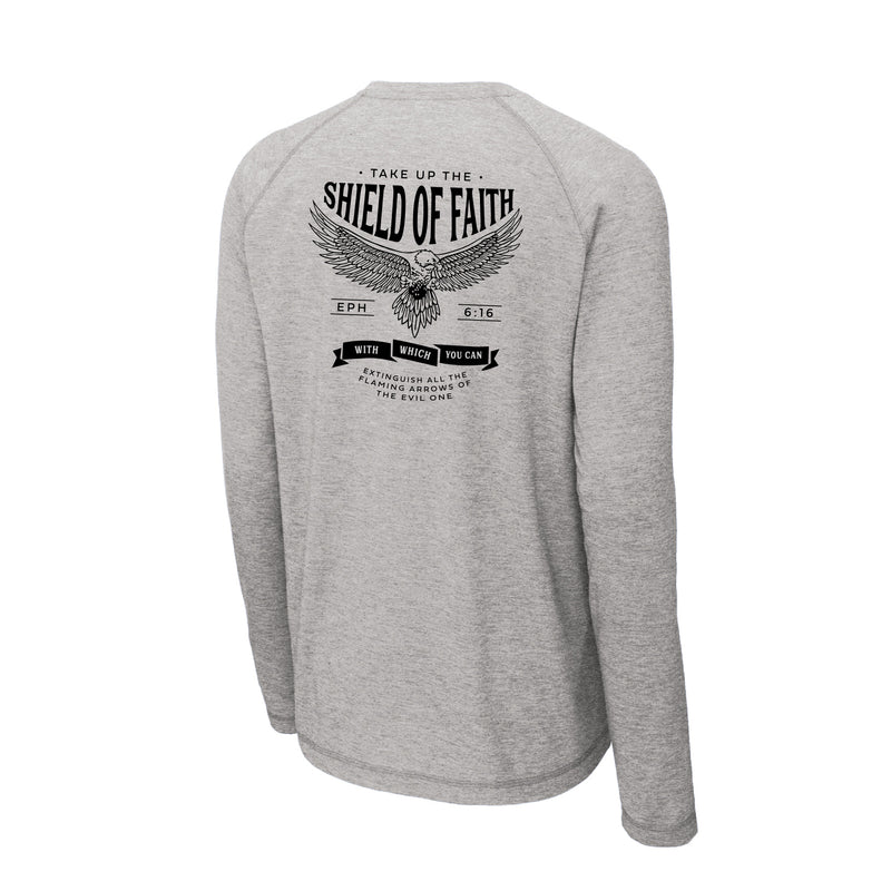 The Shield of Faith | Light Grey Heather Long Sleeve Performance Tee