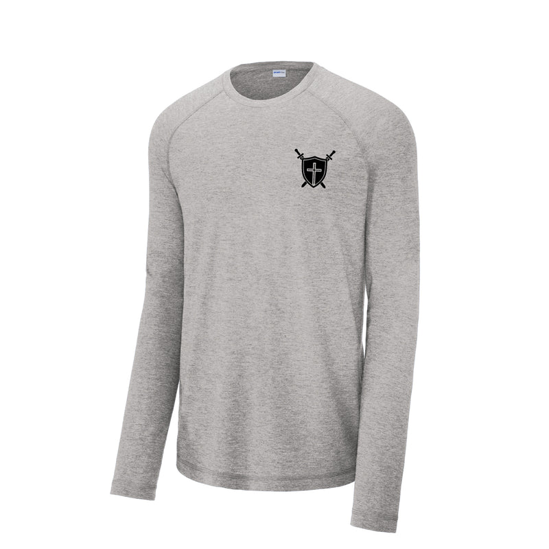 The Shield of Faith | Light Grey Heather Long Sleeve Performance Tee