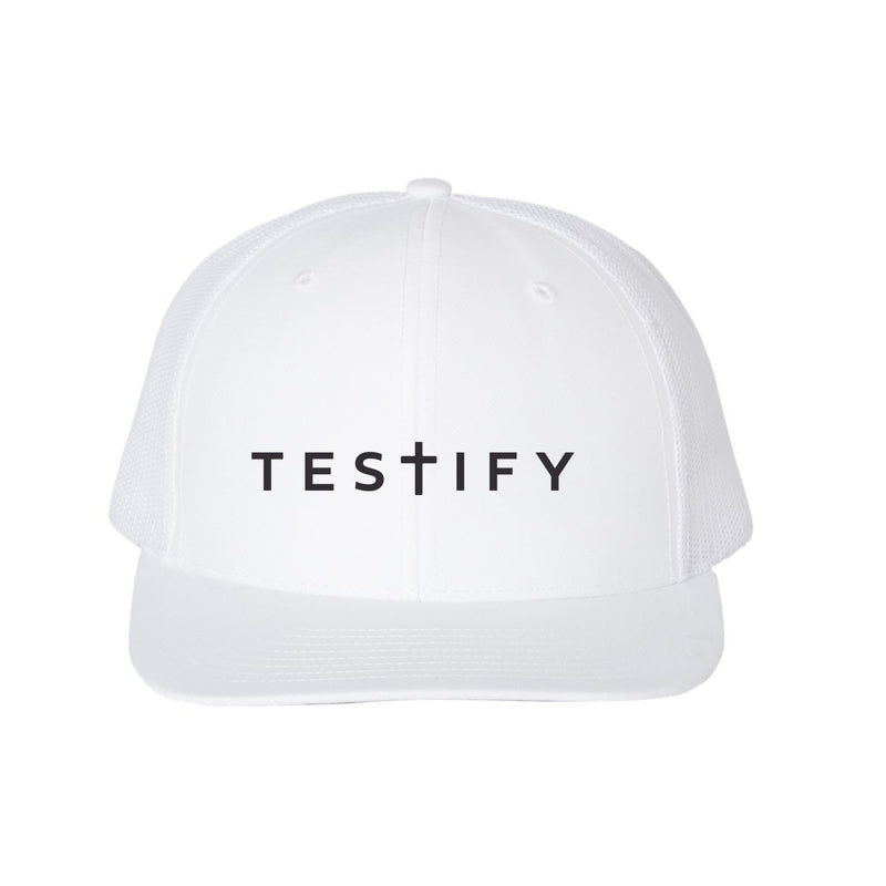 The Testify 3D Puff | Embroidered White Richardson Trucker Cap