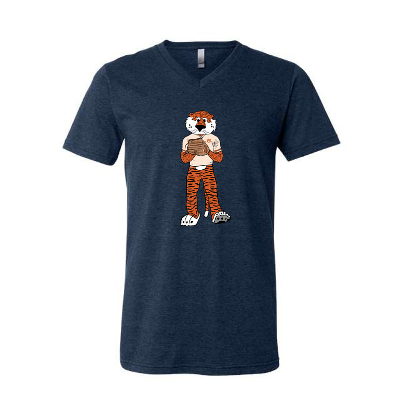 The Pitching Aubie | Adult Heather Navy V-Neck Tee