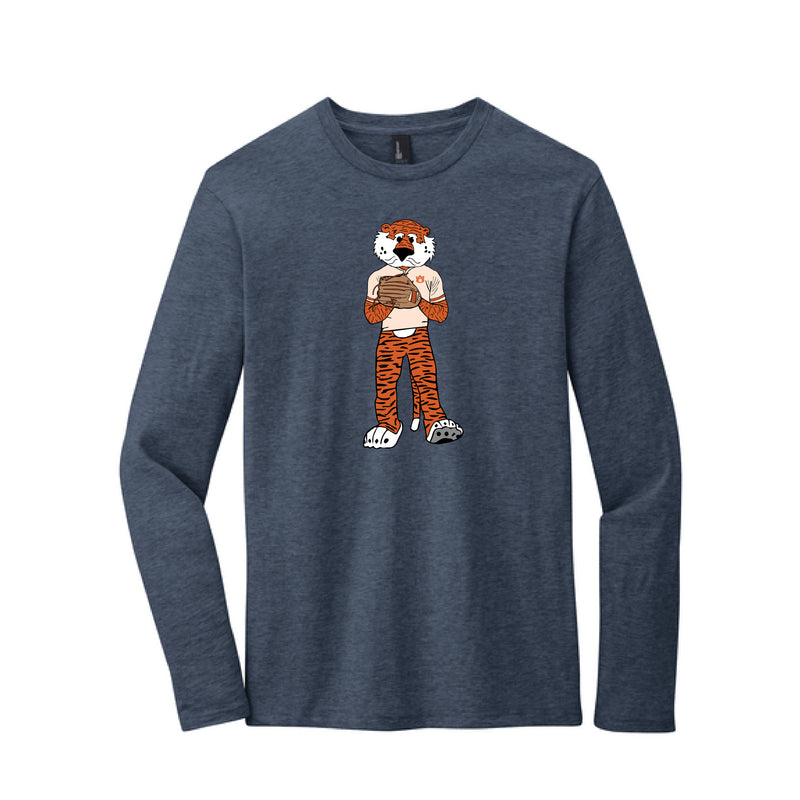 The Pitching Aubie | Adult Heather Navy Long Sleeve Tee