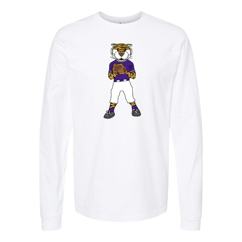 The Pitching Mike the Tiger | Adult White Long Sleeve