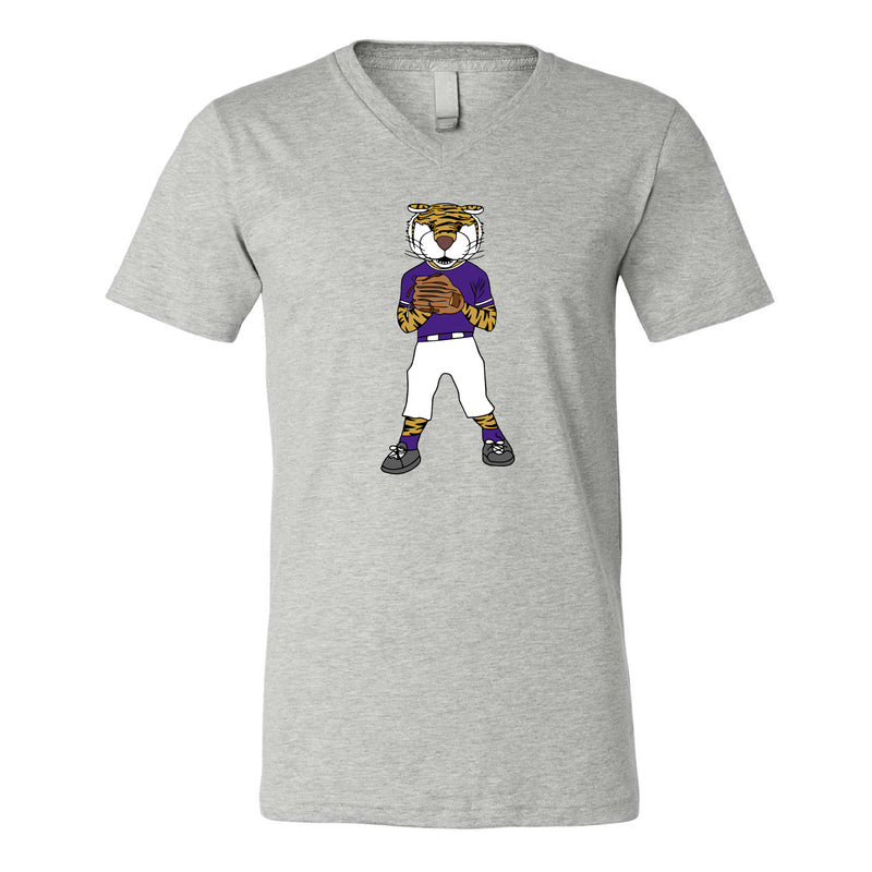 The Pitching Mike the Tiger | Adult Athletic Heather V-Neck