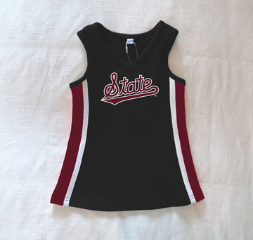 The Mississippi State | Graphite Power Stripe V-Neck Cheer Dress *LOGO MISPRINT*
