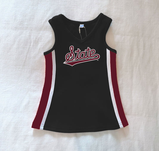 The Mississippi State | Graphite Power Stripe V-Neck Cheer Dress *LOGO MISPRINT*