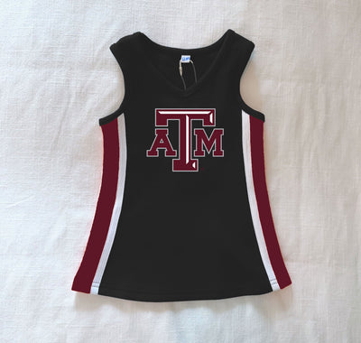 The Texas A&M | Graphite Power Stripe V-Neck Cheer Dress *LOGO MISPRIN Scarlet & Gold The Texas A&M | Graphite Power Stripe V-Neck Cheer Dress *LOGO MISPRIN Scarlet & Gold