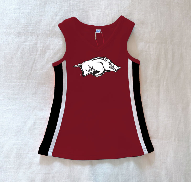 The University of Arkansas | Deep Red Power Stripe V-Neck Cheer Dress