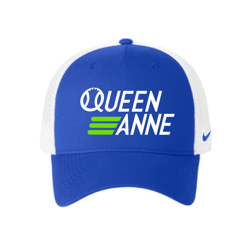 The Queen Anne Logo | Embroidered Royal/White Nike Trucker Hat