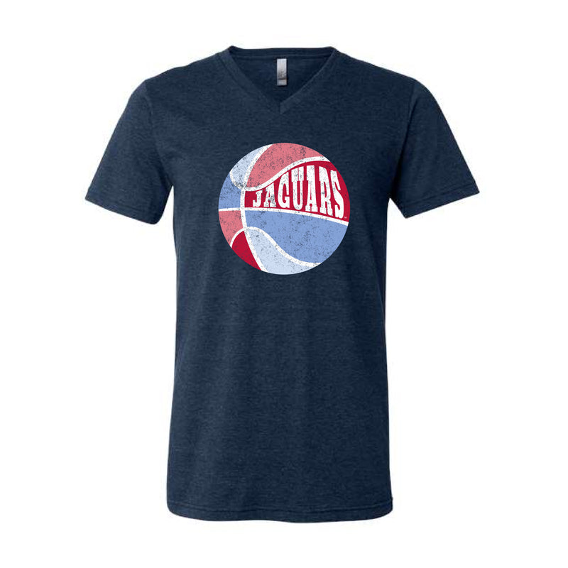 The Retro Jaguars Basketball | Adult Heather Navy V-Neck Tee