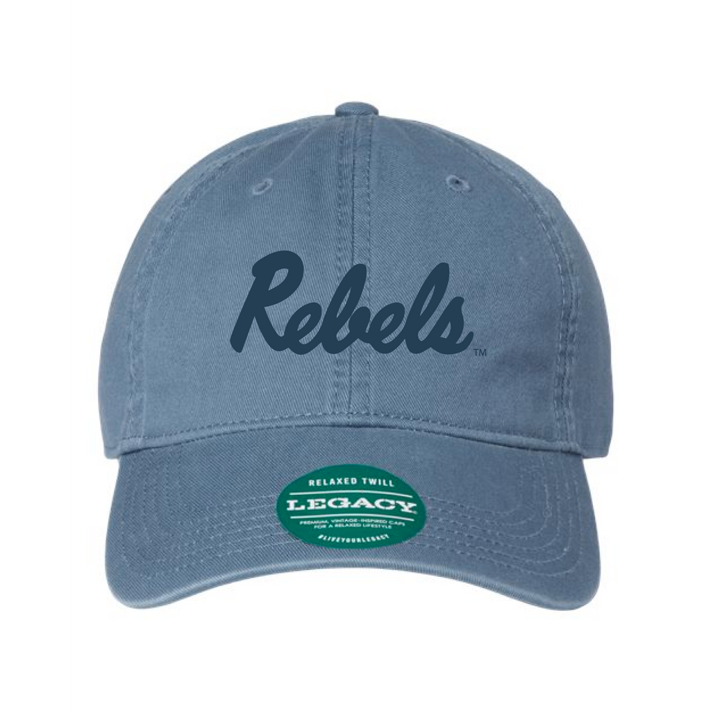 The Rebels Logo Embroidered  Lake Blue Legacy Dad Hat – Scarlet & Gold