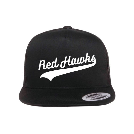 The Red Hawks Swoosh | Embroidered Black Trucker Cap