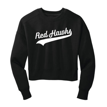 The Red Hawks Swoosh | Women's Jet Black Fleece Cropped Crew