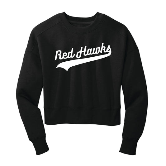 The Red Hawks Swoosh | Women's Jet Black Fleece Cropped Crew