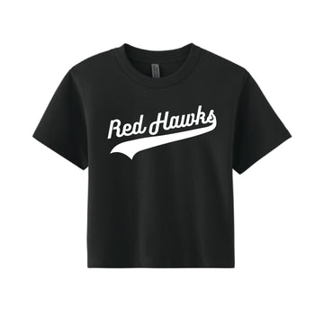 The Red Hawks Swoosh | Women's Black Boxy Tee