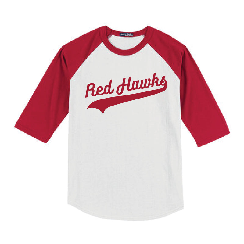 The Red Hawks Swoosh | Youth White/ Red Performance Raglan Jersey