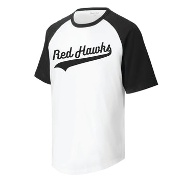 The Red Hawks Swoosh | Youth White/ Black Short Sleeve Raglan Jersey