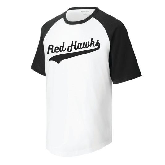 The Red Hawks Swoosh | Youth White/ Black Short Sleeve Raglan Jersey