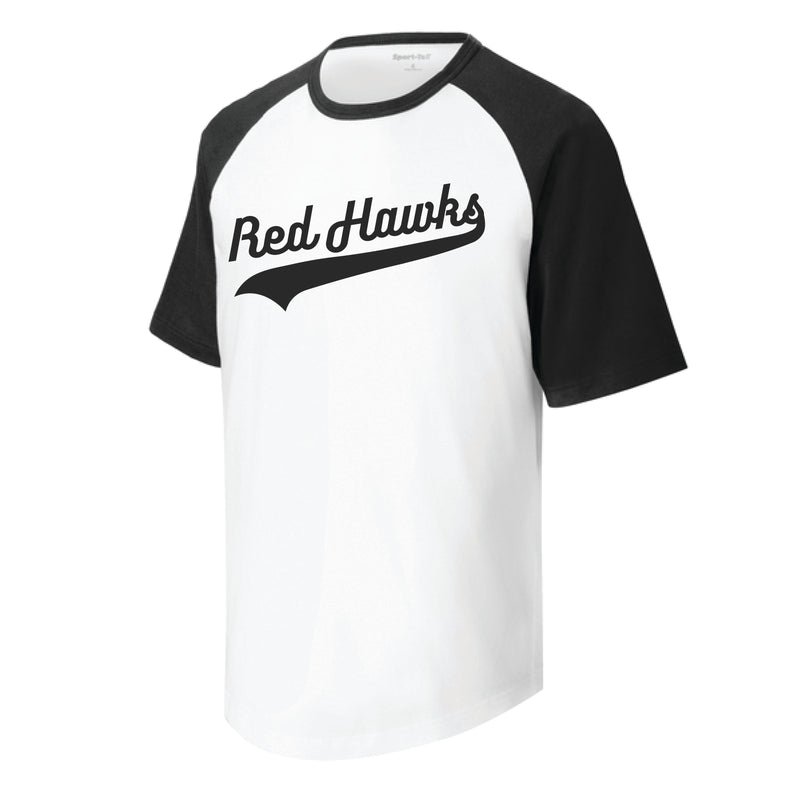 The Red Hawks Swoosh | Youth White/ Black Short Sleeve Raglan Jersey