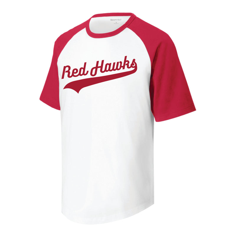 The Red Hawks Swoosh | Youth White/ Red Short Sleeve Raglan Jersey