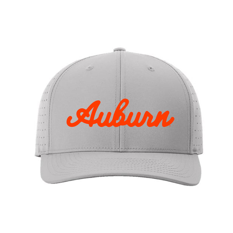 The Retro Auburn Script Hat | Embroidered Grey Cap