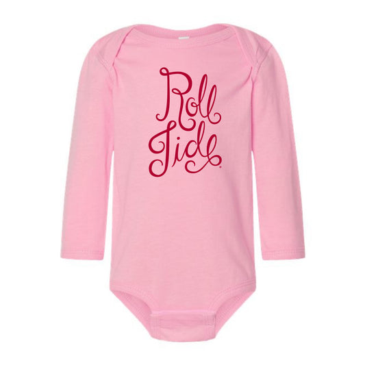 The Roll Tide Script | Baby Pink Long Sleeve Onesie