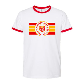 The Sacred Heart Stripes | White/Red Ringer Tee