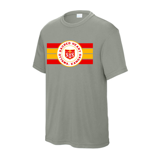 The Sacred Heart Stripes | Youth Concrete Grey Sport Tek Tee
