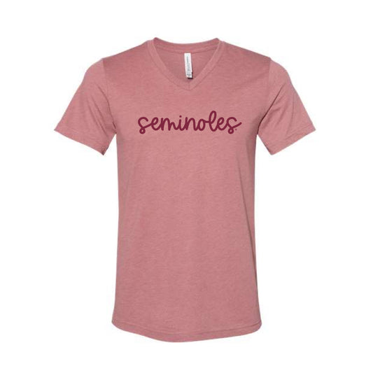 The Seminoles Cursive | Heather Mauve V-Neck Tee