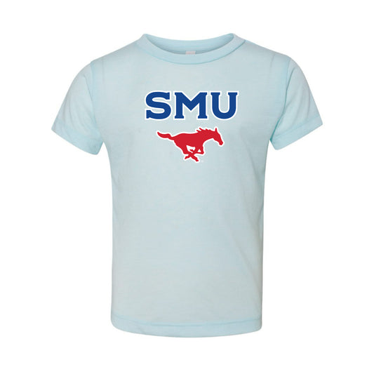 The SMU Mustang Logo | Toddler Ice Blue Triblend Tee