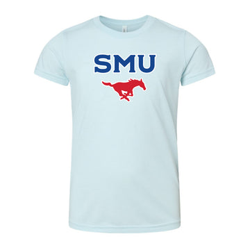 The SMU Mustang Logo | Youth Ice Blue Triblend Tee