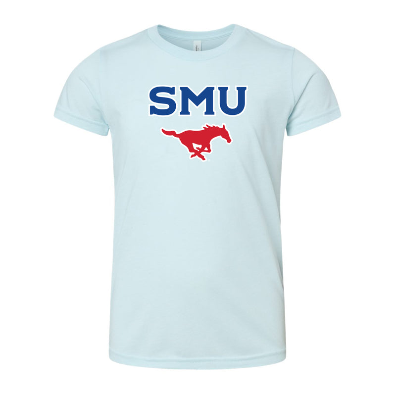 The SMU Mustang Logo | Youth Ice Blue Triblend Tee