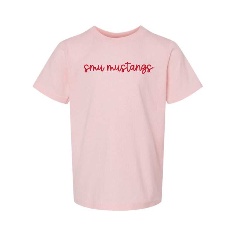 The SMU Mustangs Cursive | Pink Youth Tee