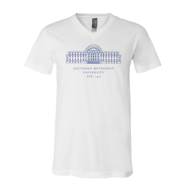 The SMU Dallas Hall | White V-Neck Tee