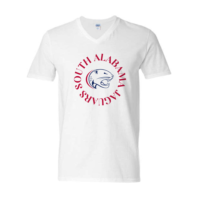 The South Alabama Circle | Adult White V-Neck Tee